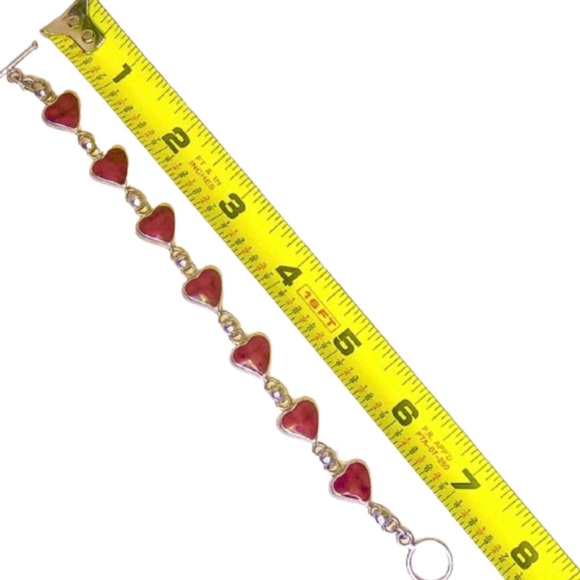MEXICAN Sterling Silver Red Jasper Heart Toggle Bracelet - Picture 11 of 12